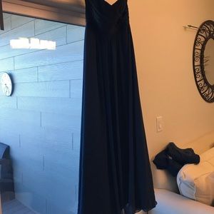 Navy blue strapless bridesmaid dress